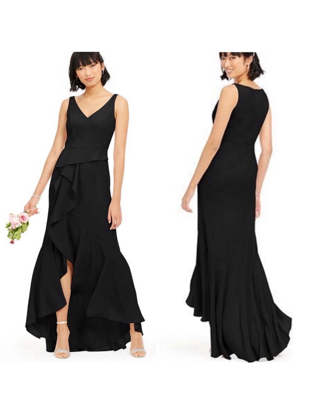 New Adrianna Papell Knit Crepe Cascade Gown